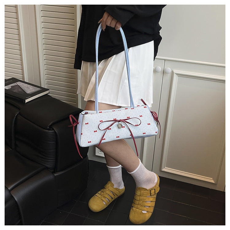 Korean Style High-Value Bowknot Bag for Women2025Summer New Single Shoulder Underarm Bag Fashion Polka Dot Handheld Small Bag for Women