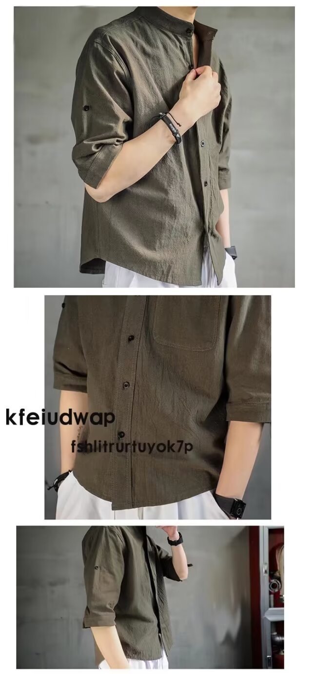 Japanese Retro Stand Collar Short Sleeve Shirt for Men Summer Trendy Brand Style Elegant Men's Shirt Plus Size Three Quarter Sleeve