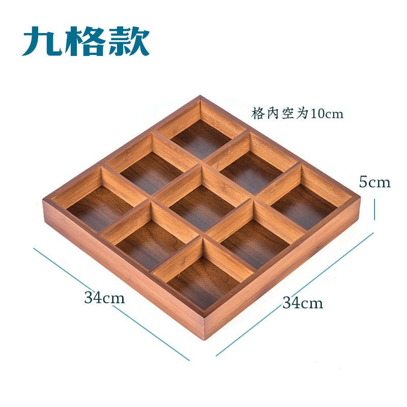 New Style Tea Brewing Tray with Four, Six, and Nine Grids for Fruit and Snacks, Bamboo Wooden Tray for Dried Fruits