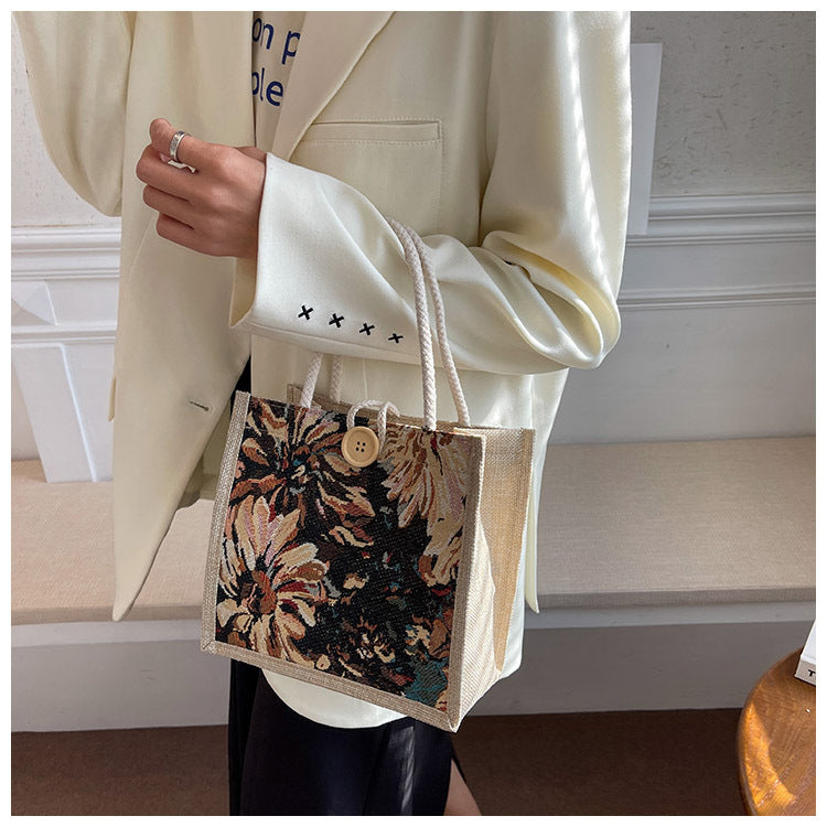 Student Korean Style Handbag Women Fashion Linen Lunch Bag New Japanese Style ins Canvas Tote Lunch Box Bag