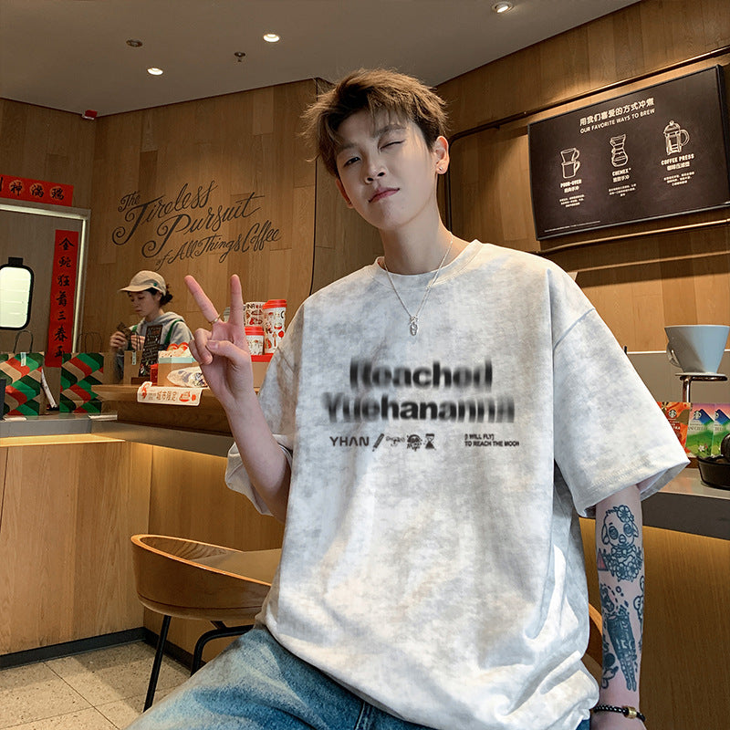 Tie-dye Short Sleeve Men's Style t American Style Summer T-Shirt2025New Cotton Youth High Street Trendy Cool Style