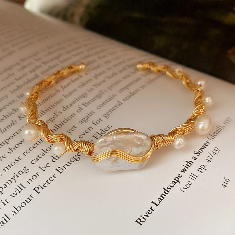 Baroque Pearl Wrap Open Bracelet Fashionable Light Luxury Elegant High-end Bracelet New Style Hand Jewelry Wholesale