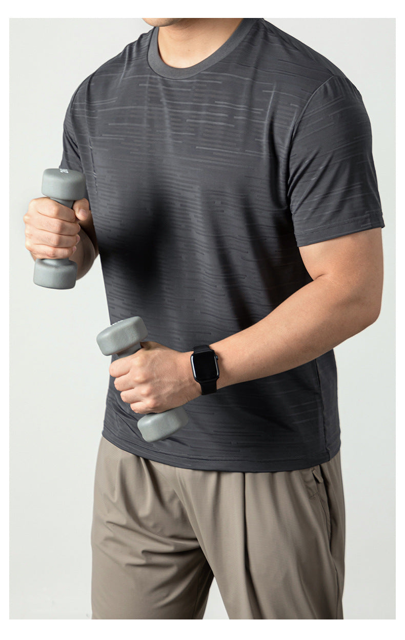 Ice Silk Cool Breathable Men's Short Sleeve t T-shirt2025New summer solid color sports fitness quick-dry short sleeve