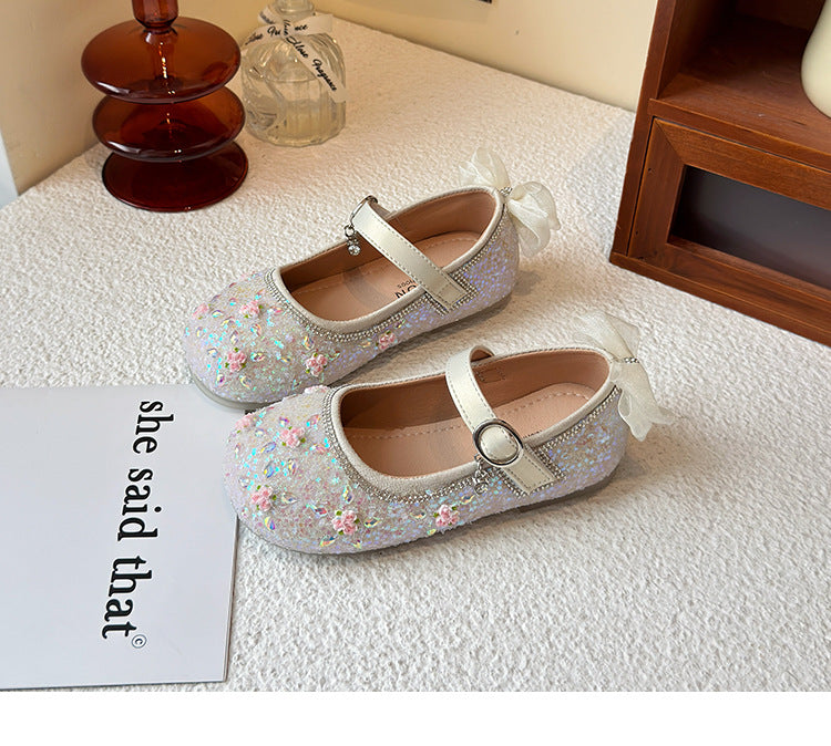 Princess shoes for girls2025Spring New Children's Crystal Shoes for Girls, Soft Sole Leather Shoes to Match Dresses, Spring Edition