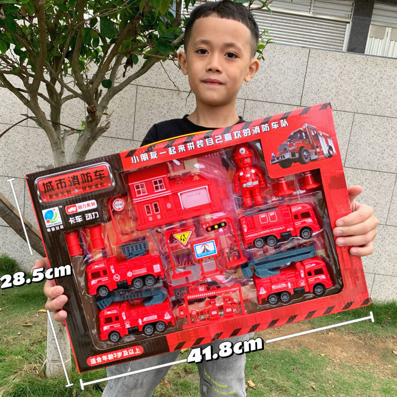 Durable Children's Toy Car Pull-Back Car Simulation Excavator Engineering Vehicle Fire Truck Airplane Model Boy's Gift