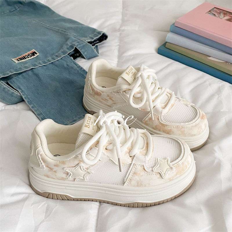 Star Breathable Mesh White Shoes for Women2025Summer New Bread Shoes Niche Versatile Casual Sports Sneakers