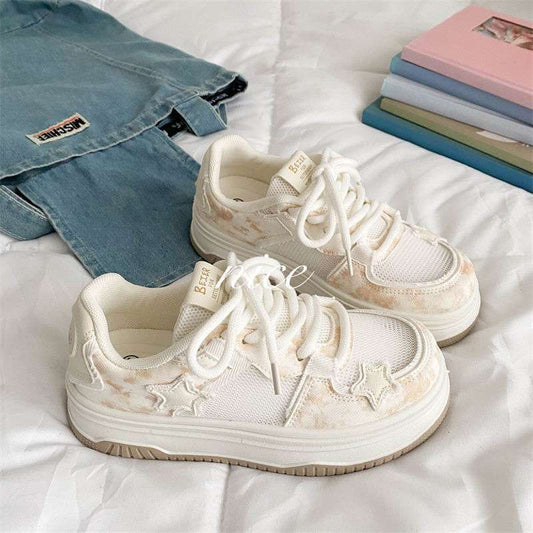 Star Breathable Mesh White Shoes for Women2025Summer New Bread Shoes Niche Versatile Casual Sports Sneakers
