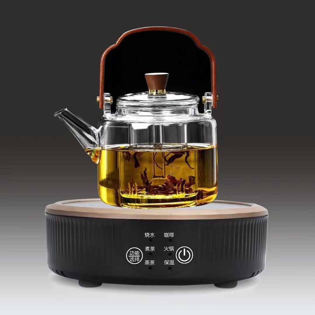 Transparent Black Handle Teapot for Tea Brewing, Glass Kettle for Boiling Water, Tea Brewing Pot for Electric Ceramic Stove, Charcoal Stove Tea Brewing Pot