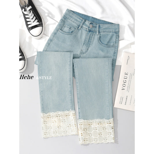 ins Women's Summer Mesh Straight Jeans2025New High-Waisted Slimming Elegant Petite Nine-Point Cigarette Pants