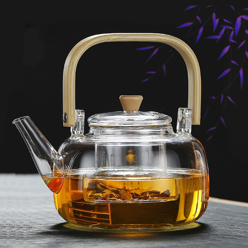 Transparent Black Handle Teapot for Tea Brewing, Glass Kettle for Boiling Water, Tea Brewing Pot for Electric Ceramic Stove, Charcoal Stove Tea Brewing Pot