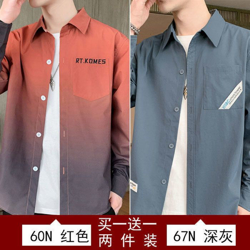 Gradient Long Sleeve Shirt for Men, Spring and Summer Loose Thin Jacket, Korean Style Trendy Casual ins Fashion Brand Sunscreen Shirt