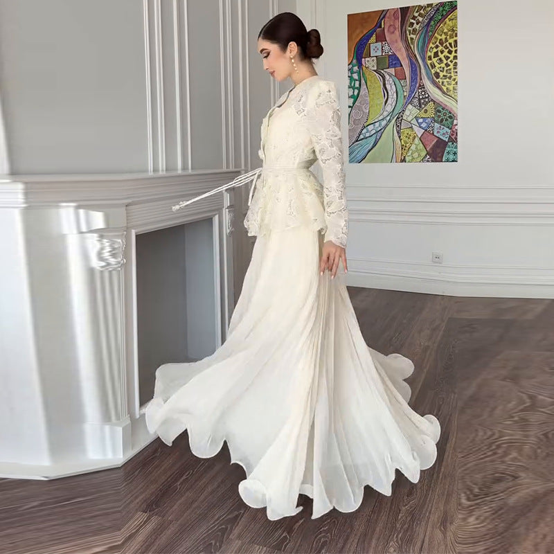 2025New Women's Fashion European and American Amazon Cross-Border Foreign Trade Heavy Craftsmanship High-End Elegant Lace Pleated Suit