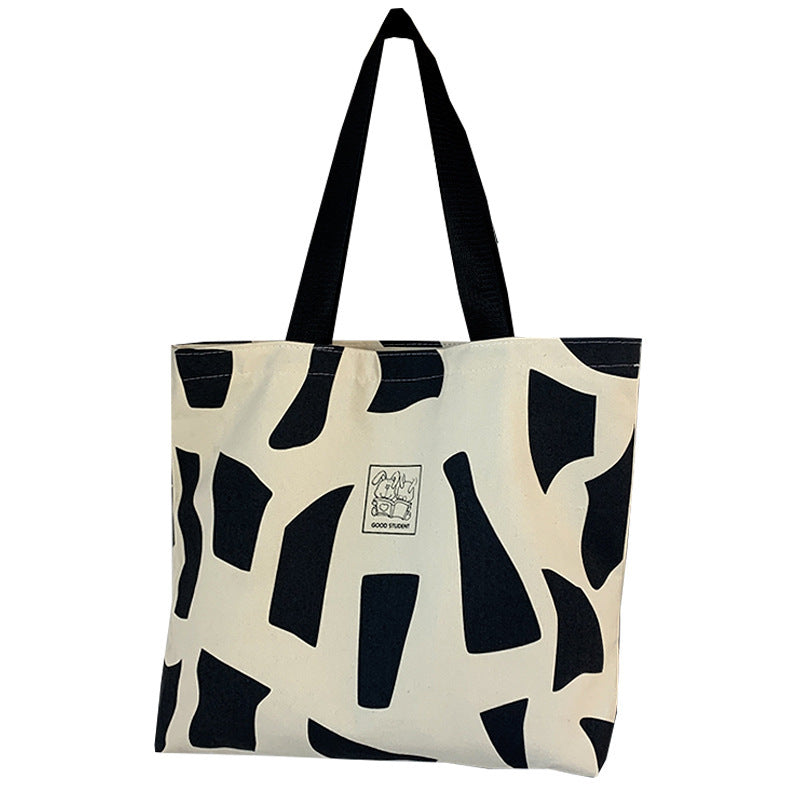 Canvas bag for women, single shoulder, suitable for college students to carry books ins Korean Style Zippered Artistic Design Handheld Canvas Bag