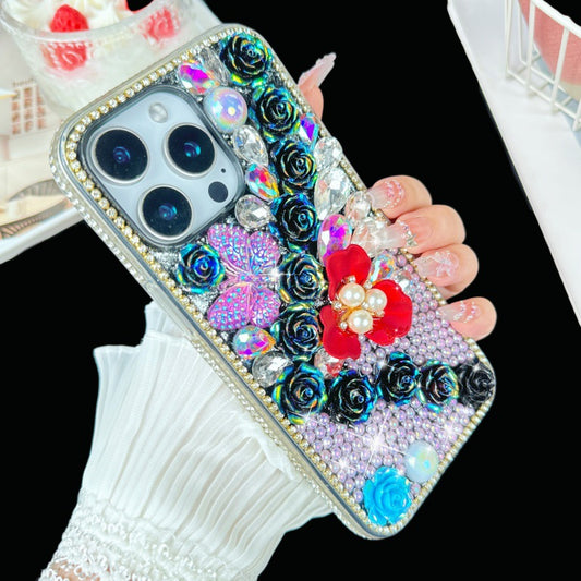 Rhinestone Rose Flower Suitable for iPhone17Pro Mobile Phone Case Suitable for Apple Luxury Pearl Mobile Phone Protective Cover