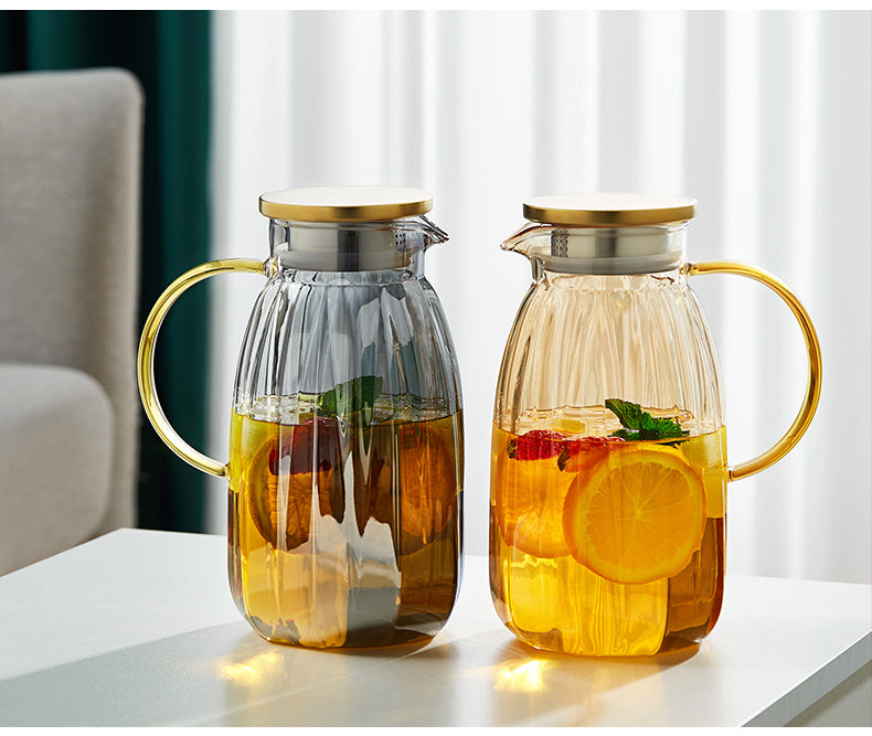 High Borosilicate Glass Cold Water Pitcher Large Capacity Metal Lid Household Transparent Set High Temperature Resistant Explosion-Proof Cold Water Pitcher