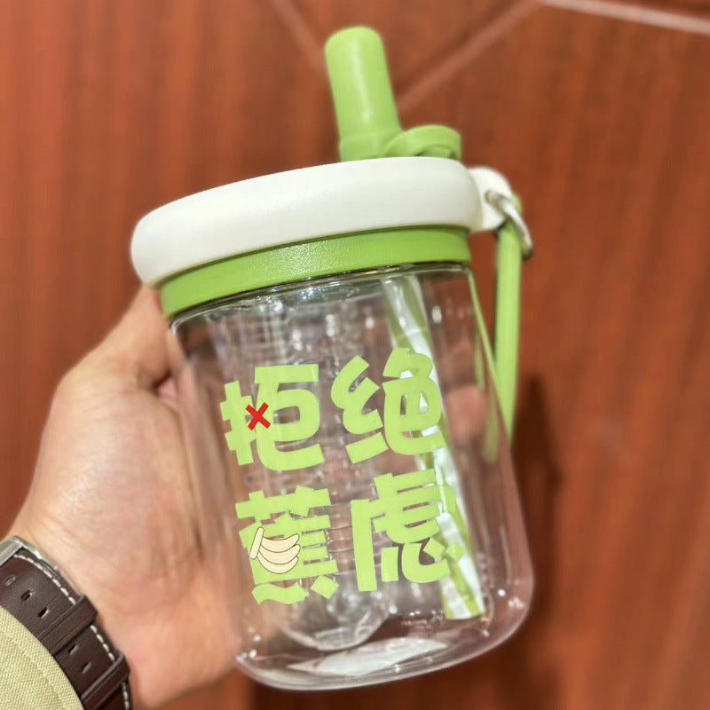 Water Cup for Girls, High Aesthetic Summer Cute Portable Ultra-light Self-contained New Style with Tea Infuser, Internet Celebrity Straw Space Cup