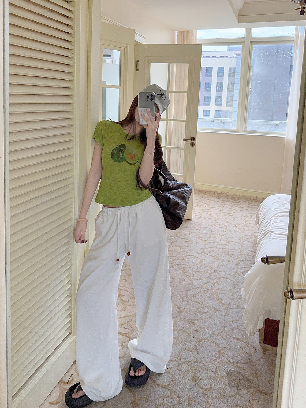 Korean Style chic Unique Youthful Dopamine Print Short Sleeve Slim Fit Round Neck Regular Shoulder Top T Women's Summer T-shirt