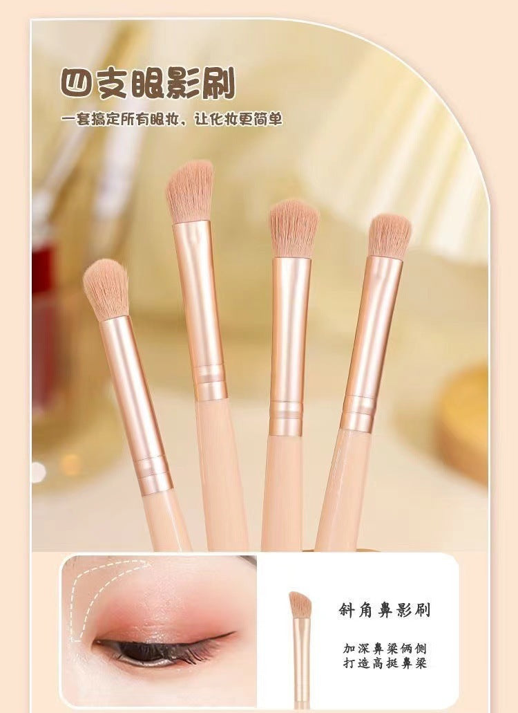 New5Mirror Box Makeup Brush Set with Window Mirror Eye Shadow Soft Bristles Affordable Portable Morandi