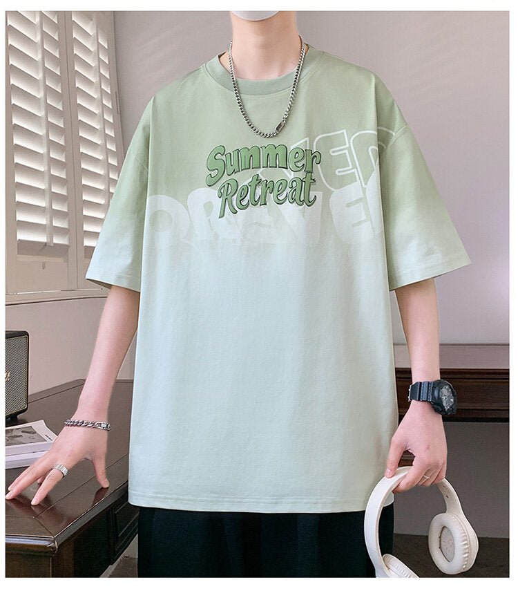 2025Summer new gradient color short sleeves t Men's Cool Loose Half Sleeve Shirt T Trendy Brand Crew Neck Casual T-Shirt