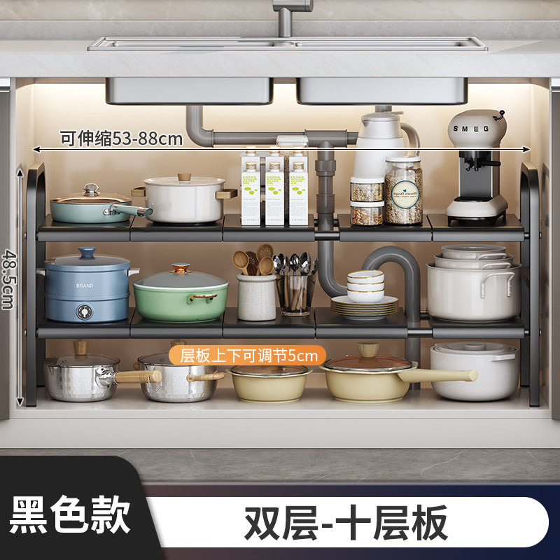 Carbon Steel Hot-Selling Telescopic Sink Storage Rack Cabinet Layered Organizer Wash Basin Kitchen Storage Dropshipping