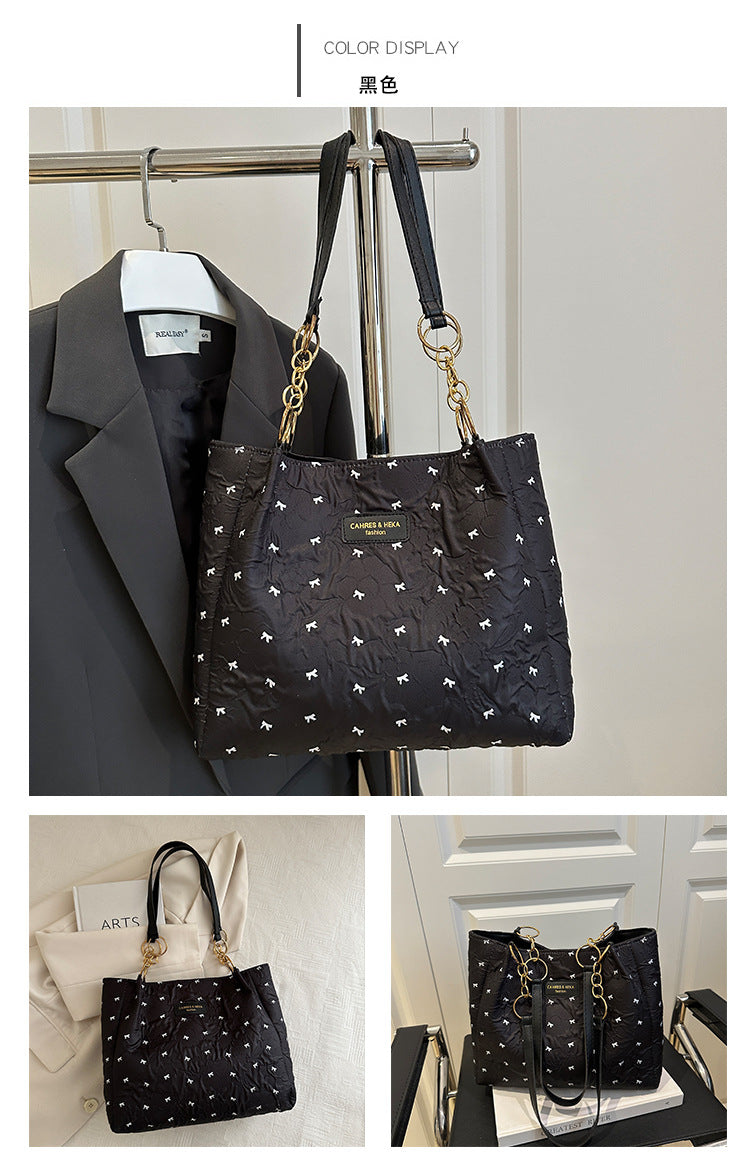 2025Trendy Fashion Bowknot Pleated Large Capacity New Casual Simple Commuter Single Shoulder Crossbody Underarm Bag for Women