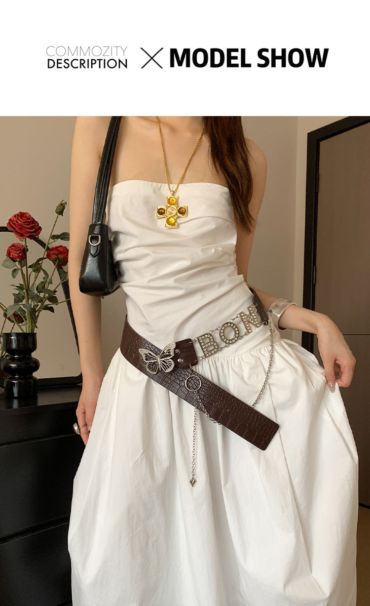 Vintage Western Style Brown Studded Belt for Women, Niche Design Flower Waist Rope for Dresses and Jeans, Waist Cincher Accessory