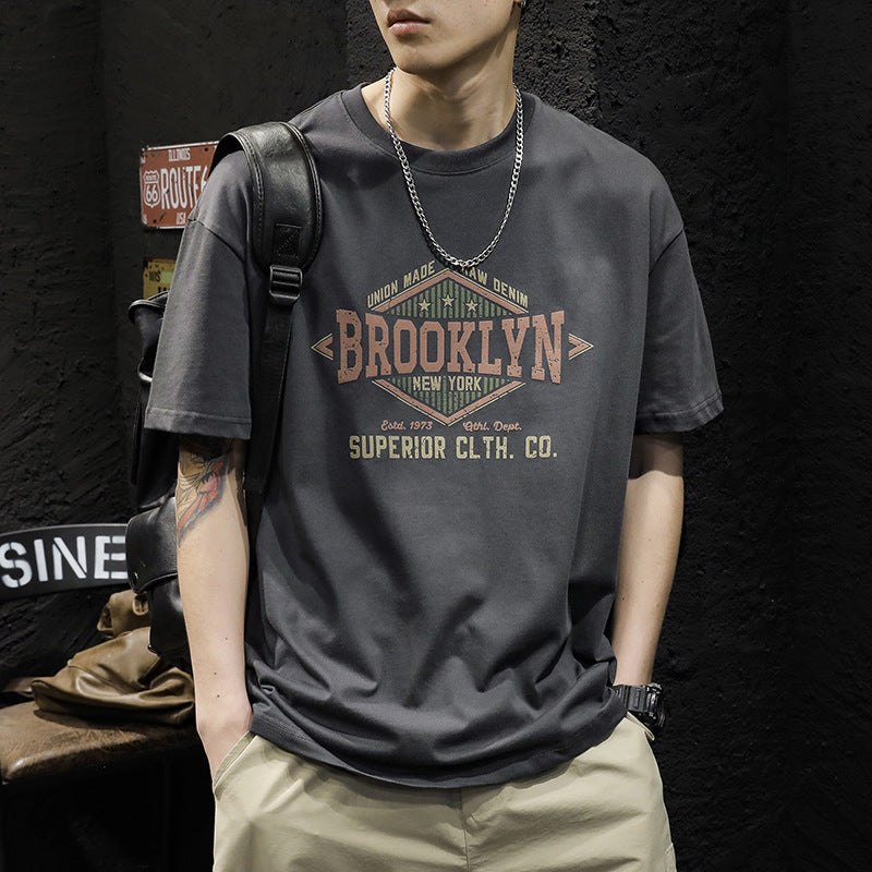 Summer Heavyweight American Style Trendy Brand Short Sleeve Men t Loose Casual Design Trendy Super Popular Retro Plus Size Half Sleeve Shirt