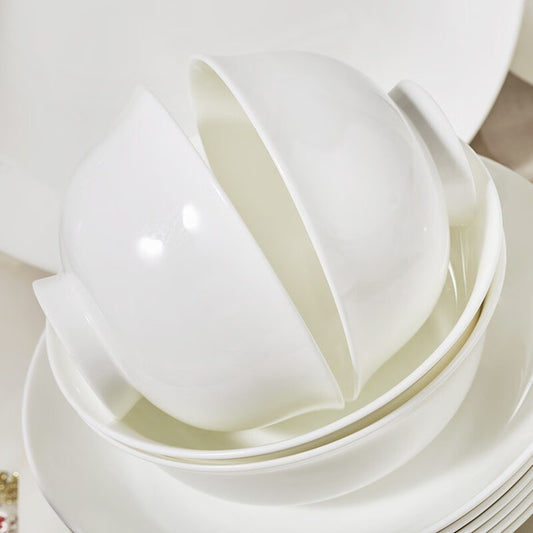 Tangshan Bone China Pure White Underglaze Color Bowl and Plate Set Household Combination Tableware Set Bowl Plate Dish Gift Box High Temperature Porcelain