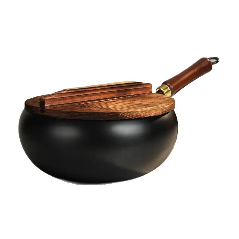 Non-stick Large Belly Wok for Home Use, No Coating, Suitable for Induction Cookers, Fine Iron Wok, No Preheating Needed, Small Stir-fry Pan