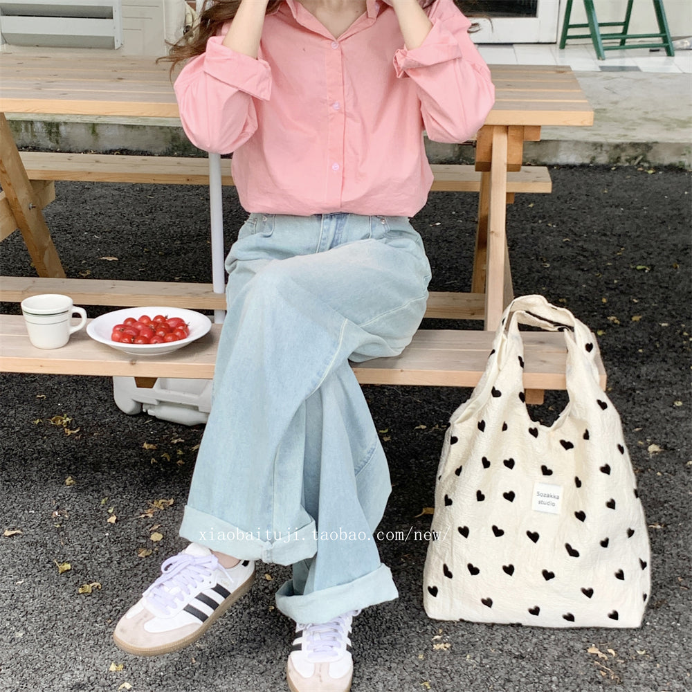 Little White Rabbit Desk New Textured Heart Canvas Single Shoulder Vest Bag Large Capacity Handbag for Women Underarm Small Win Shuo