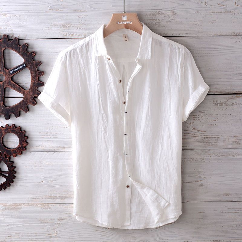 Japanese Retro Linen Short Sleeve Shirt Men's Summer Casual Thin Breathable Loose Half Sleeve Cotton Linen Shirt