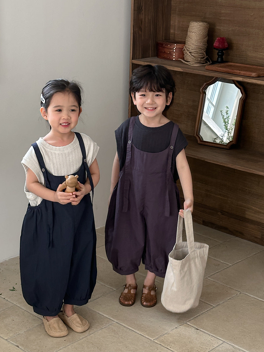 Jiaye Children's Products2025Children's Summer Thin Solid Color Cotton Overalls Boys and Girls Loose Stylish Lantern Pants