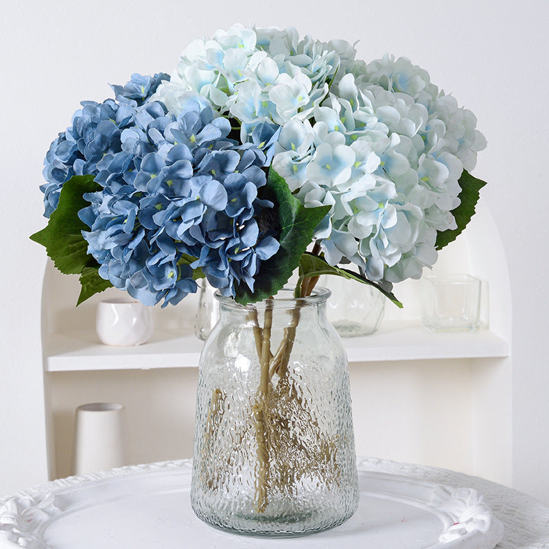 Artificial Hydrangea with Leaves for Wedding Decoration, Artificial Silk Flowers, Archway Flowers, Home Decor Fake Flowers, Single Artificial Flowers