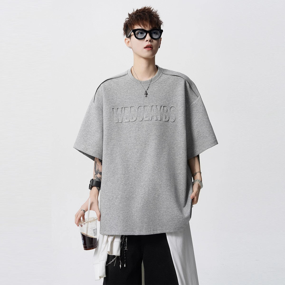 Heavy Short Sleeve t Men's T-shirt2025New Summer Outfit Letter Print Loose Casual Round Neck Short Sleeve T-Shirt ins