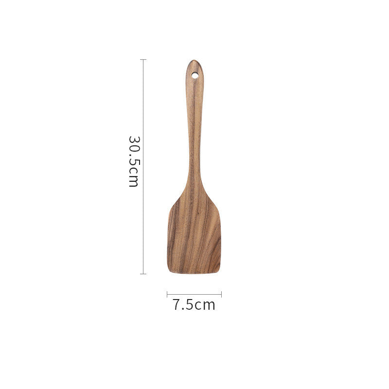 Acacia Wood Spatula Teak Wood Spatula and Spoon Set Solid Wood Household Cooking Spoon Strainer Spoon Small Leaf Three-Line Frying Spatula In Stock