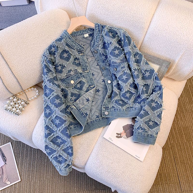 European Heavy-Duty Denim Jacket for Women Spring and Autumn2025New Loose Versatile Fashion Short Jacket for Petite Figures