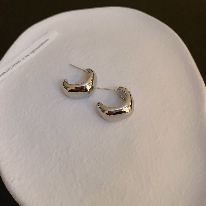 Silver Needle Metal Earrings High-end Simple Stud Earrings Fashion Versatile Light Luxury Unique Niche Earrings Yiwu Wholesale