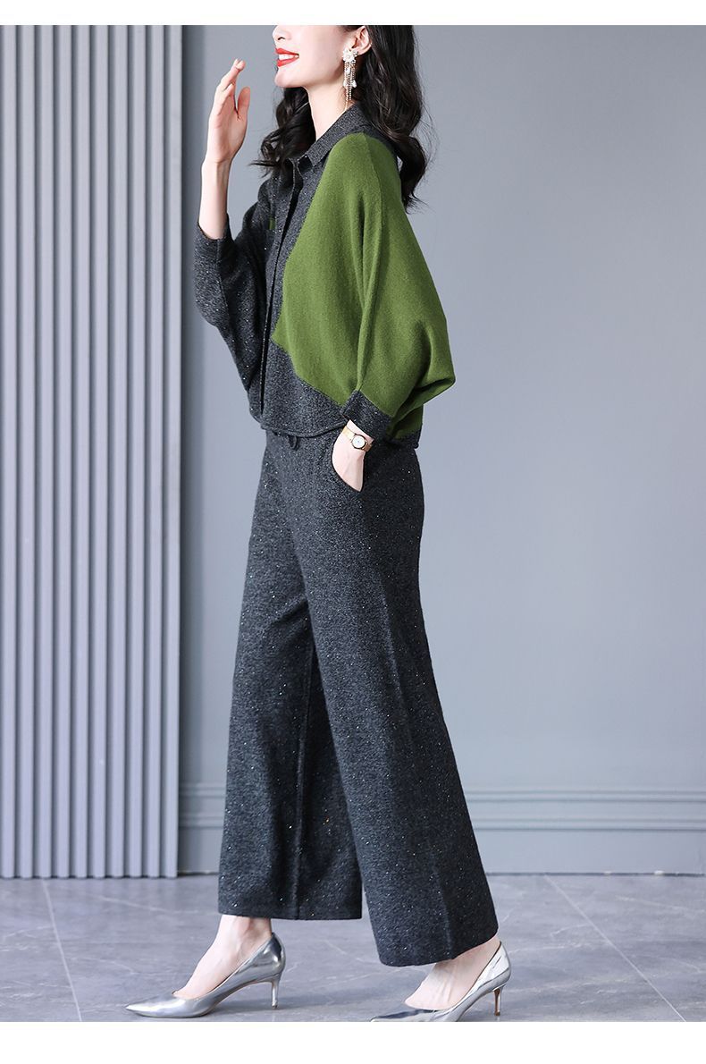 200High-end Knitted Two-piece Set for Women2025Spring New Plus Size Elegant Wide-Leg Pants Sweater Set
