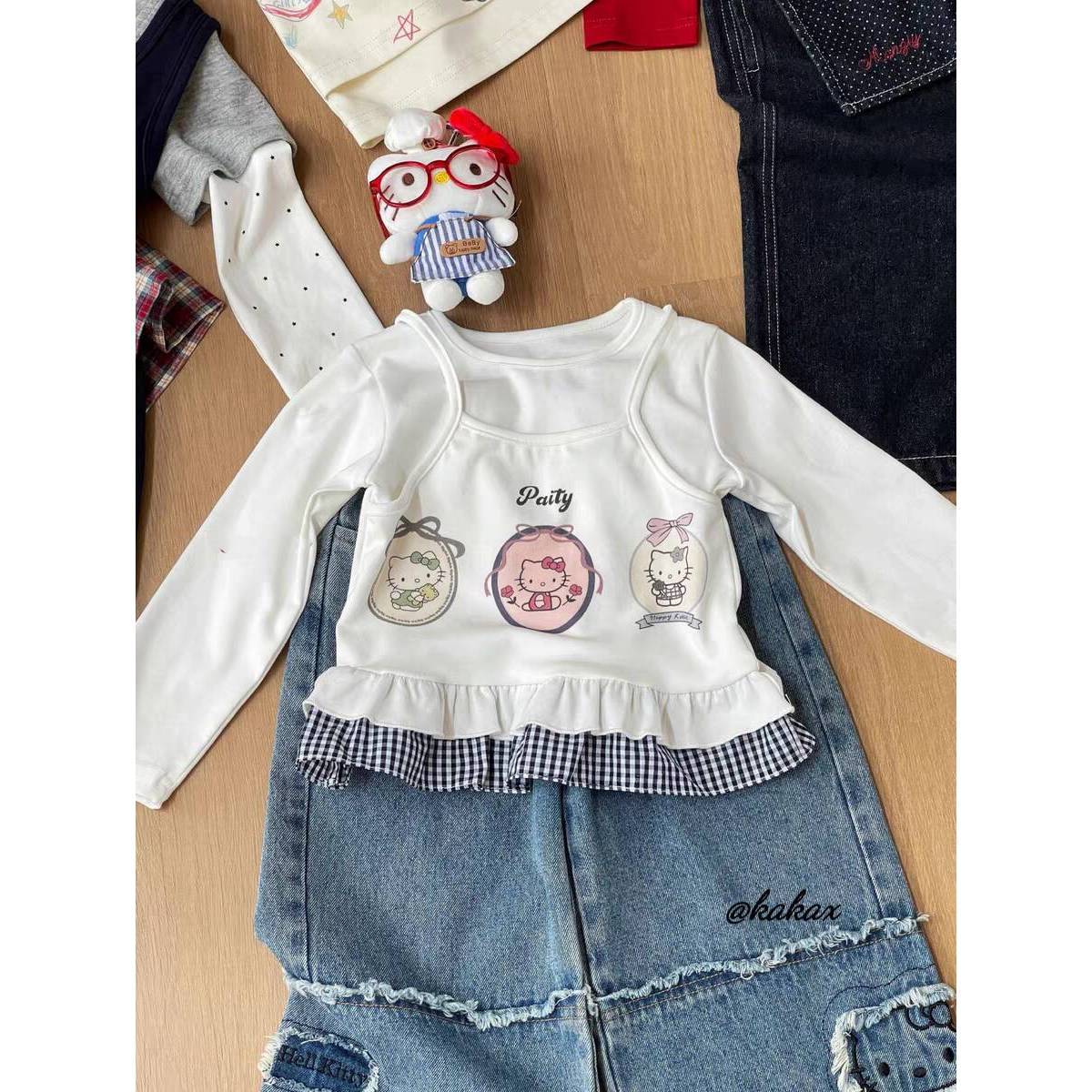Sweet Little Girl Autumn Long Sleeve Outfit T New Korean Style Fashionable Baby Girl Fake Two-Piece Lace Base Shirt Top