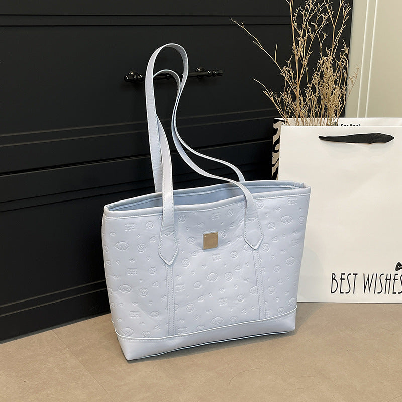 European and American Trendy Simple Large Capacity Tote Bag2025New high-value casual cute embossed single-shoulder handbag