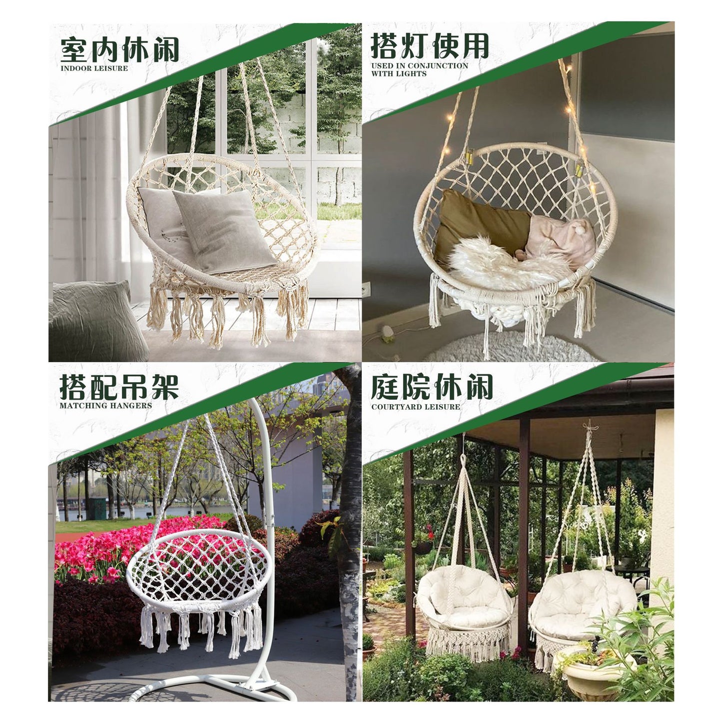 ins Nordic Style Tassel Hanging Chair Handwoven Hanging Basket Cotton Rope Swing Outdoor Hammock Balcony Cradle Chair Wholesale