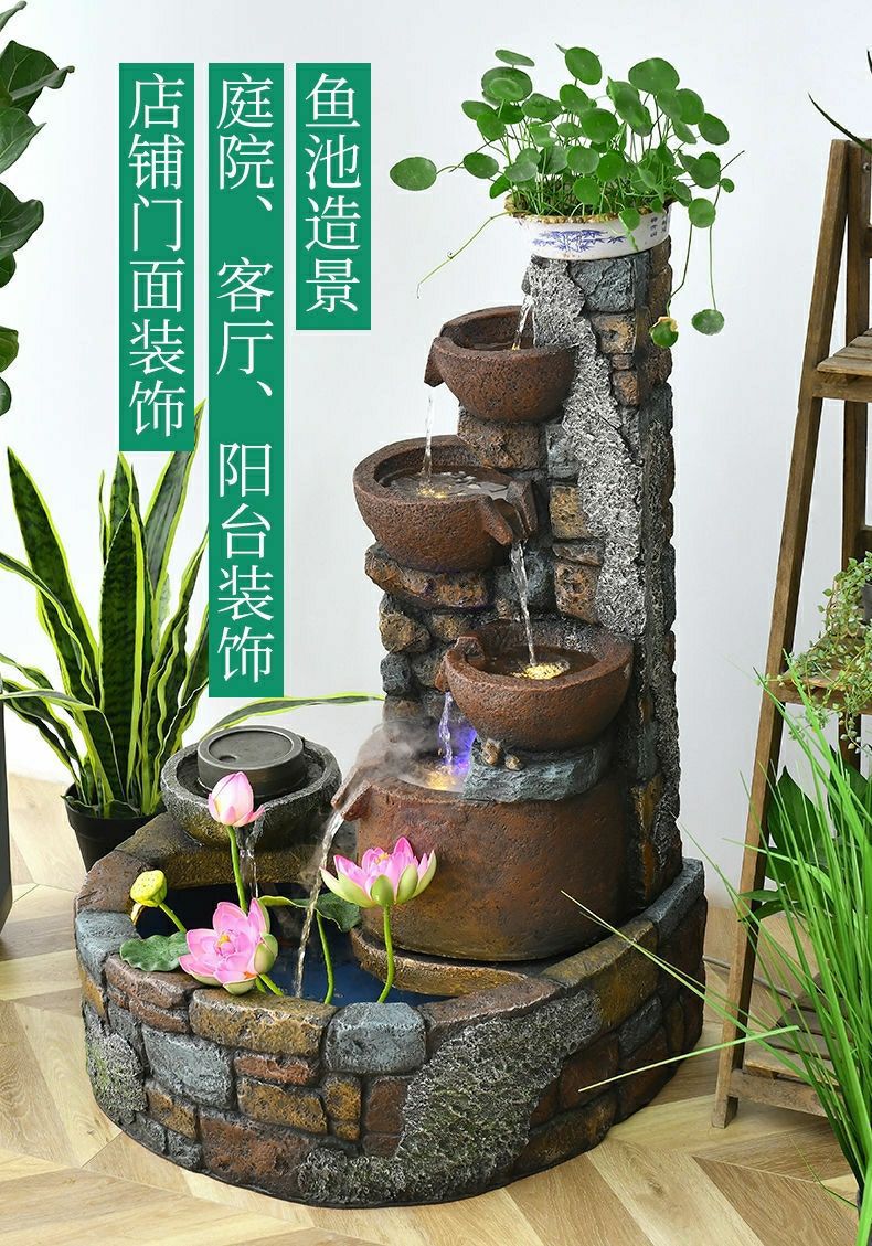 Pastoral External Circulation Water Pool Fountain Fish Tank Ornament for Home Living Room Courtyard Entrance Opening Decoration Zhao Zhi Zheng