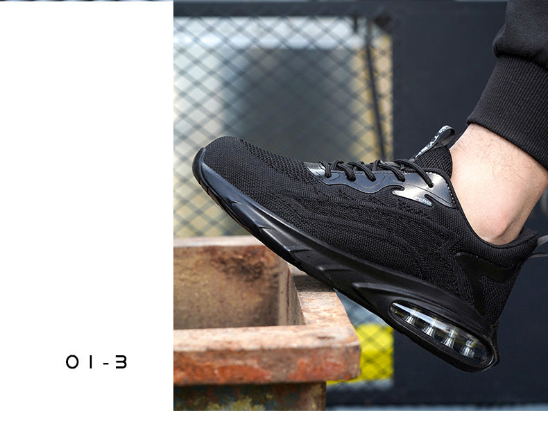 Zhen Gu Cross-Border Safety Shoes for Men and Women, Air Cushion Shock Absorption, Anti-Smash, Anti-Puncture, Breathable Safety Shoes with Steel Toe Cap for Men