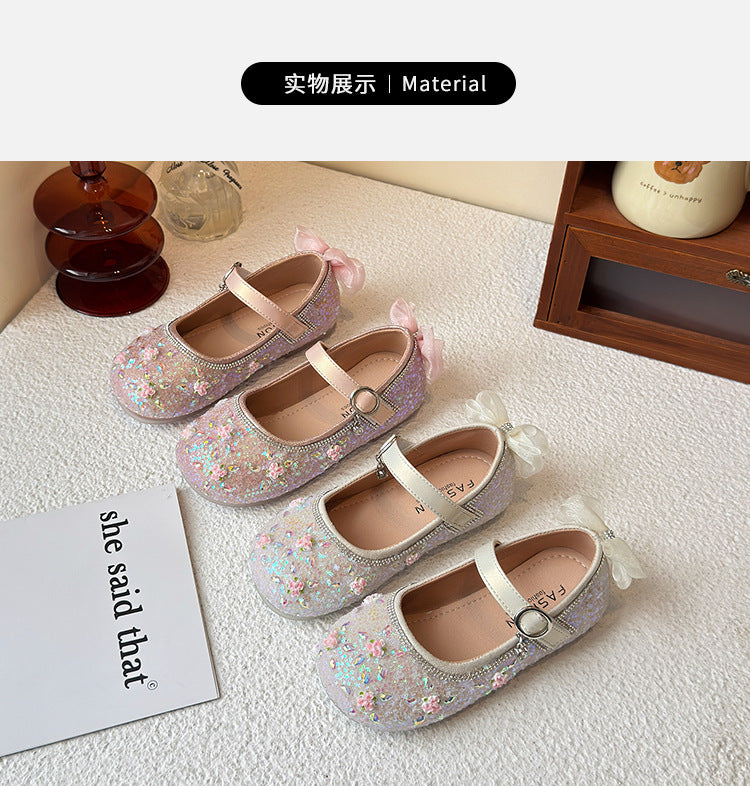 Princess shoes for girls2025Spring New Children's Crystal Shoes for Girls, Soft Sole Leather Shoes to Match Dresses, Spring Edition