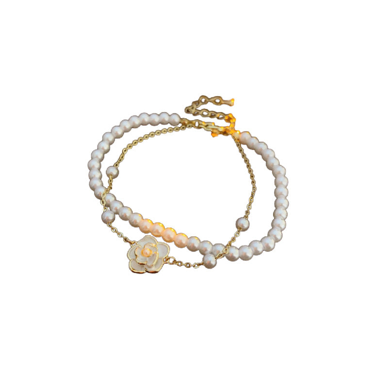 Real Gold Plated Oil Drop Camellia Pearl Bracelet Elegant Temperament Bracelet Light Luxury High-end Earrings Manufacturer Wholesale