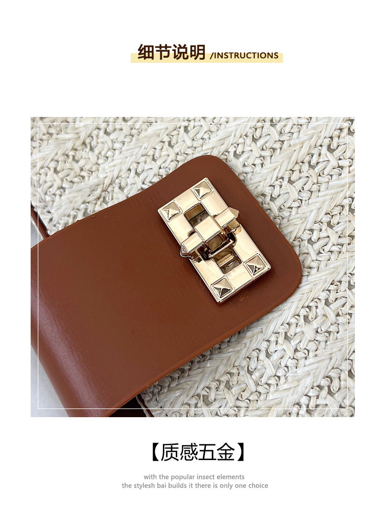 2025Women's Spring New Small Chanel Style Bag for Work Commute Versatile Straw Woven Large Capacity Wide Shoulder Strap Women's Single Shoulder Bag