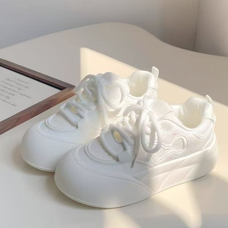 Women's Thick-Soled Height-Increasing White Sneakers2025New Autumn Milk fufu Shoes Casual Sports Sneakers Big Toe Loafers