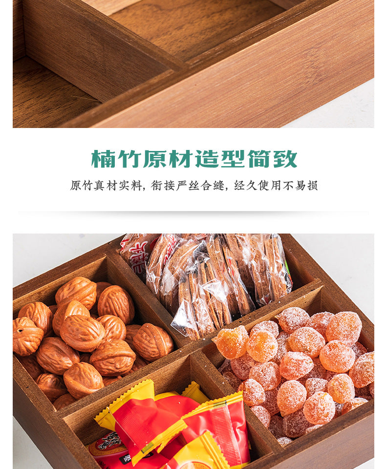 New Style Tea Brewing Tray with Four, Six, and Nine Grids for Fruit and Snacks, Bamboo Wooden Tray for Dried Fruits