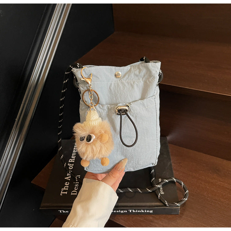 Internet celebrity ins Single Shoulder Crossbody Drawstring Small Bag2025Niche Fashion Lightweight mini Women's Nylon Phone Bag