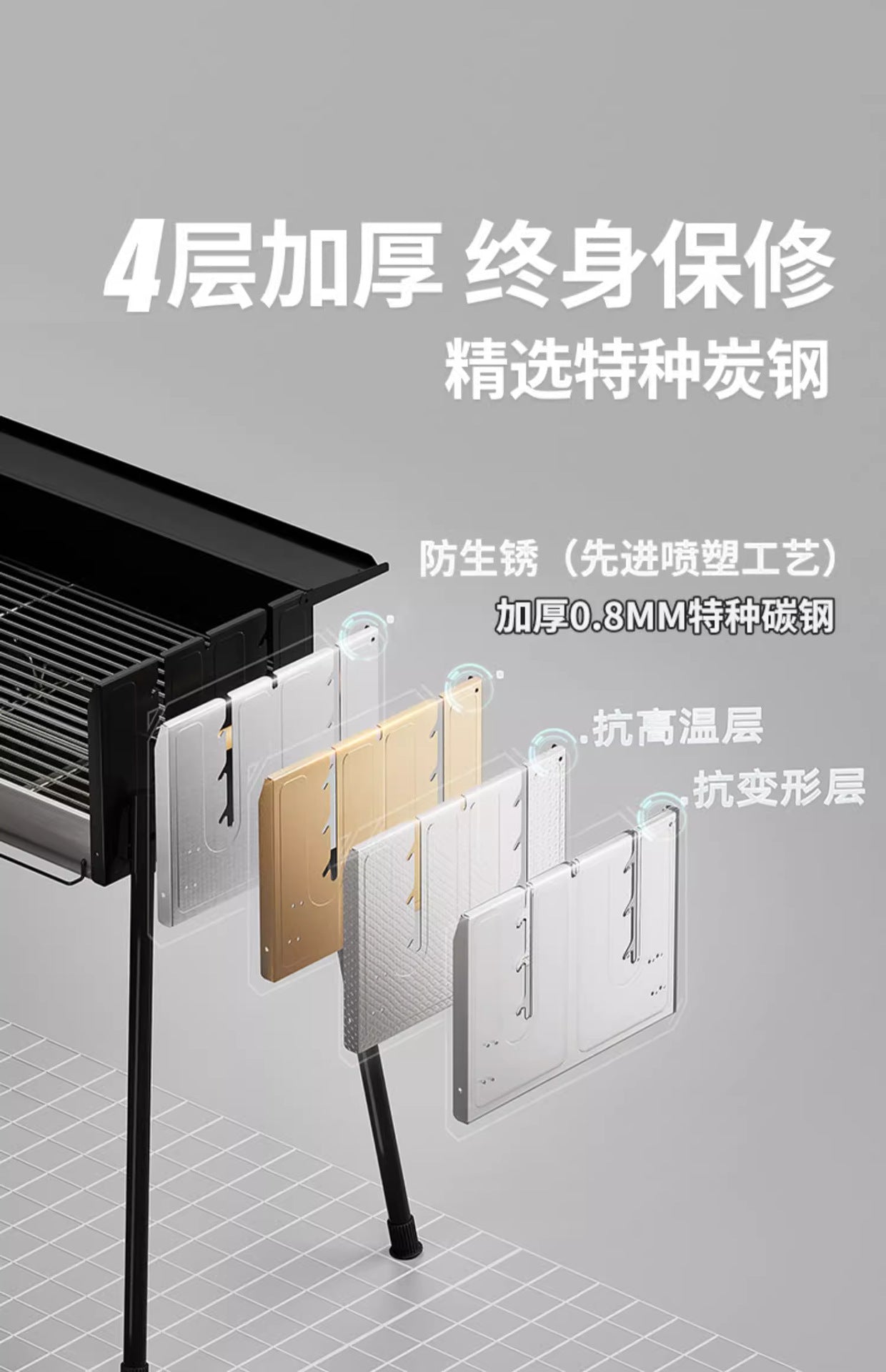 Portable BBQ Grill Outdoor Charcoal Folding BBQ Rack Stainless Steel Thickened BBQ Stove BBQ Barbecue Utensils
